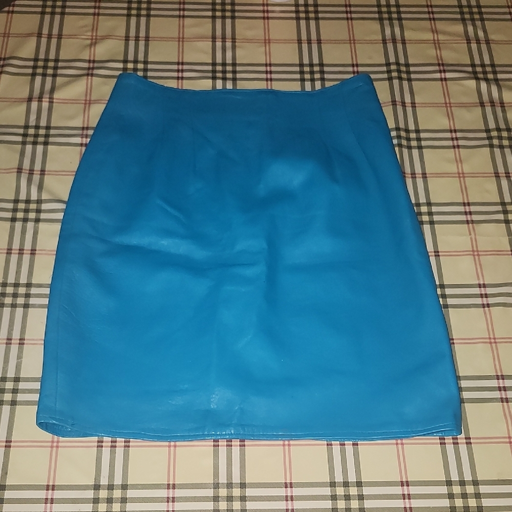 Evan Arpelli Vintage Teal Blue Leather Pencil Skirt Lined Size 8
